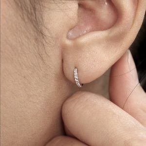 14k solid rose gold diamonds huggie earrings.